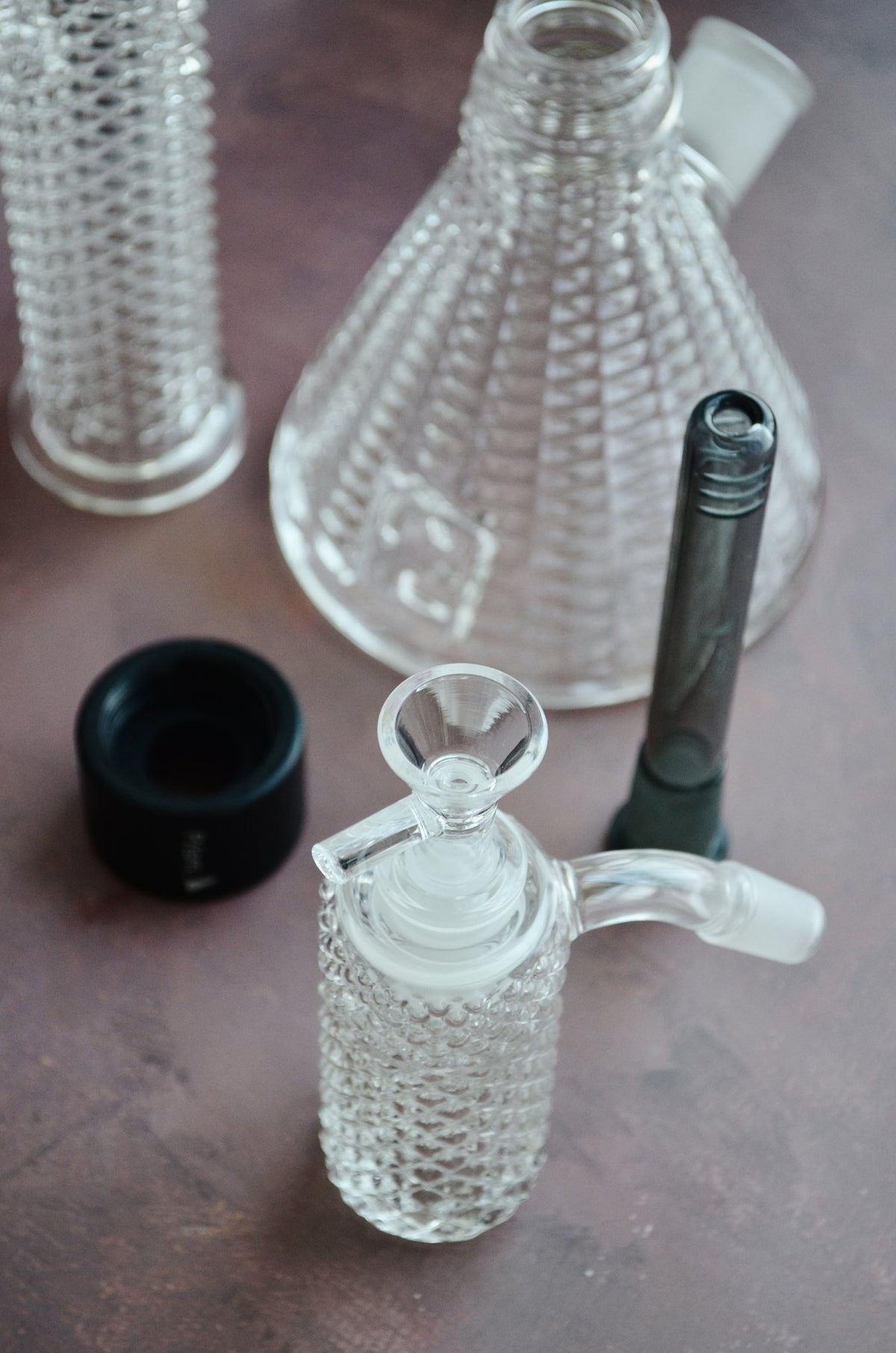 Jane West x Prism Clear 14mm 45 degree textured glass ash catcher, lifestyle photo