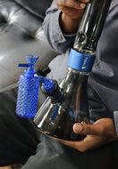 Switch Jane West x Prism Sapphire 14mm 90 degree ash catcher on a smoke beaker bong 3 image