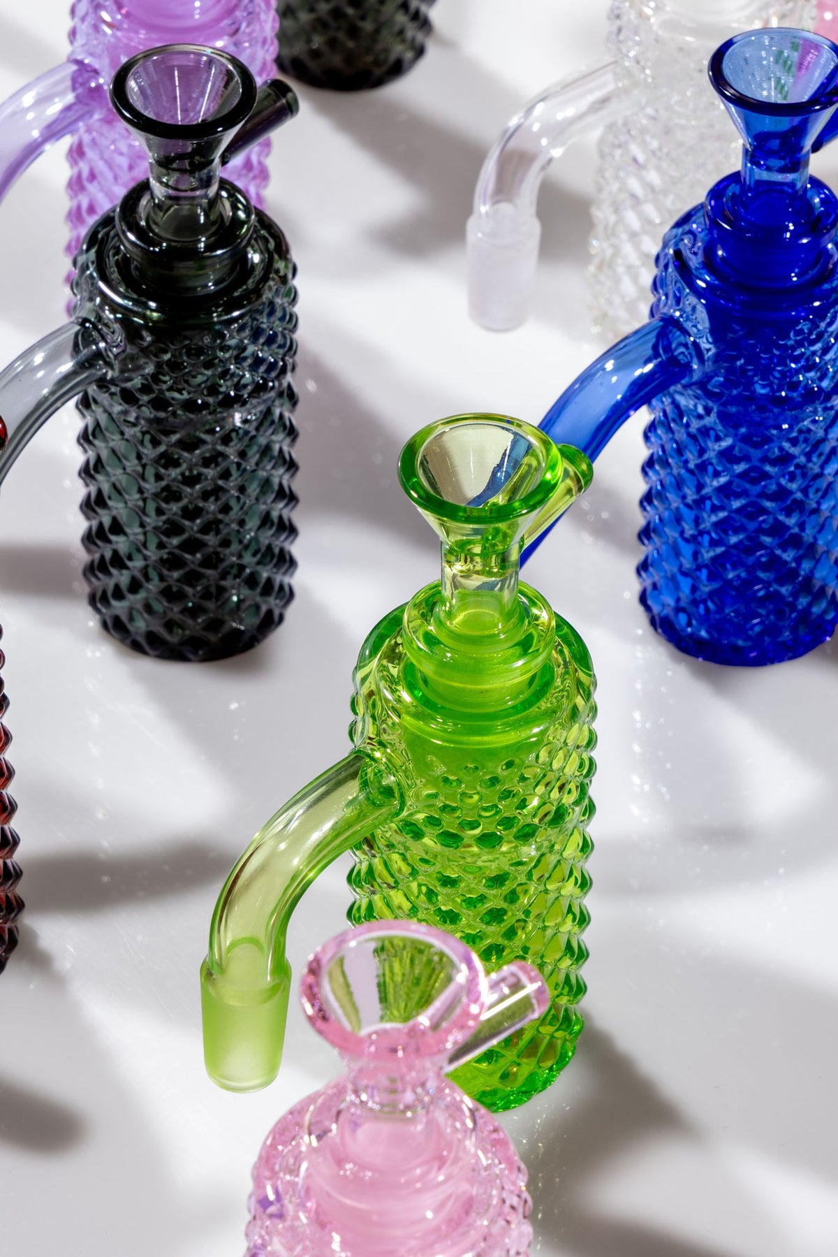 Jane West x Prism Light Green Slime and Smoke Gray 14mm 90 degree textured glass ash catchers among the color collection