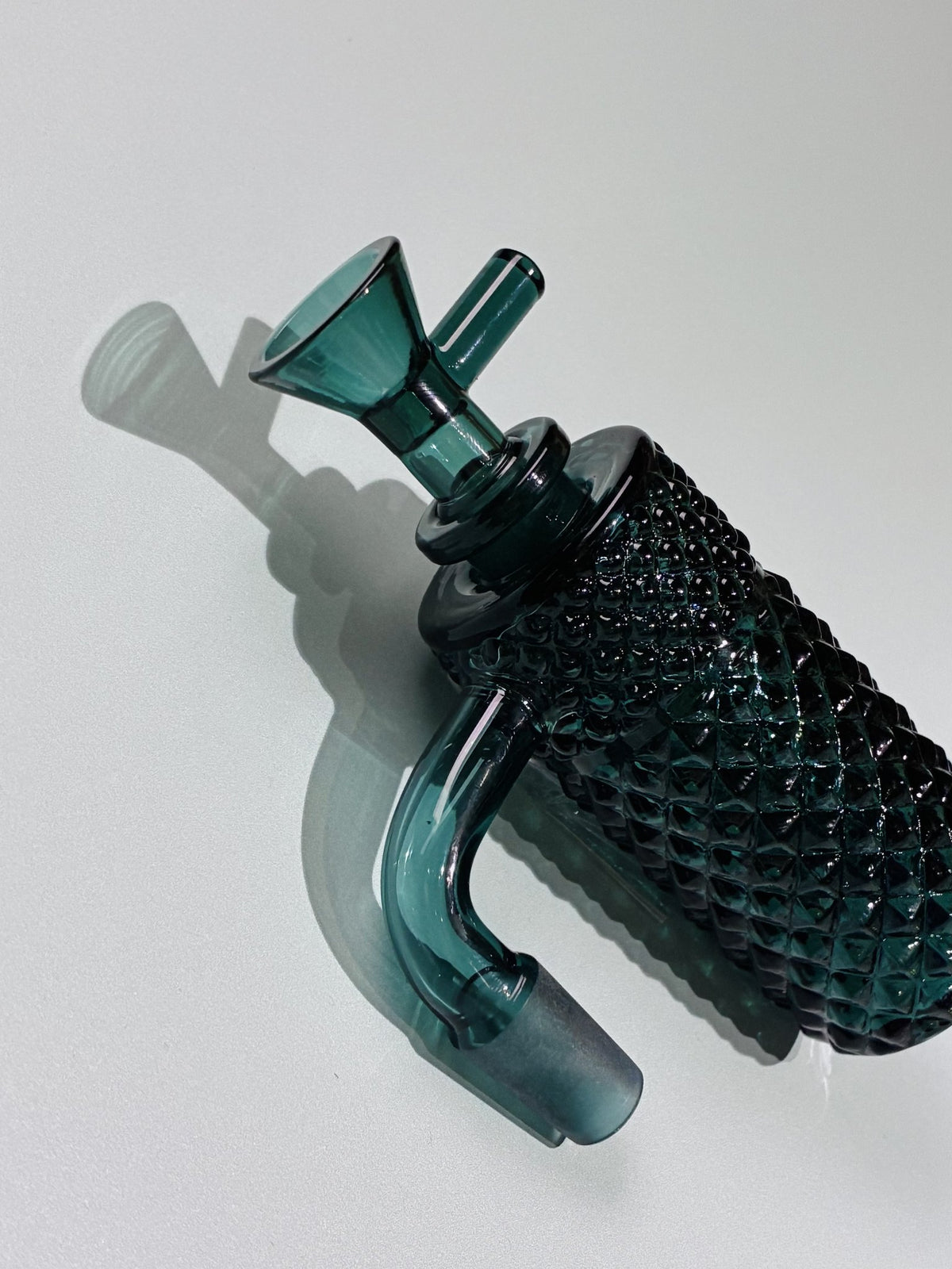 Jane West x Prism Teal 14mm 90 degree textured glass ash catcher, lifestyle photo