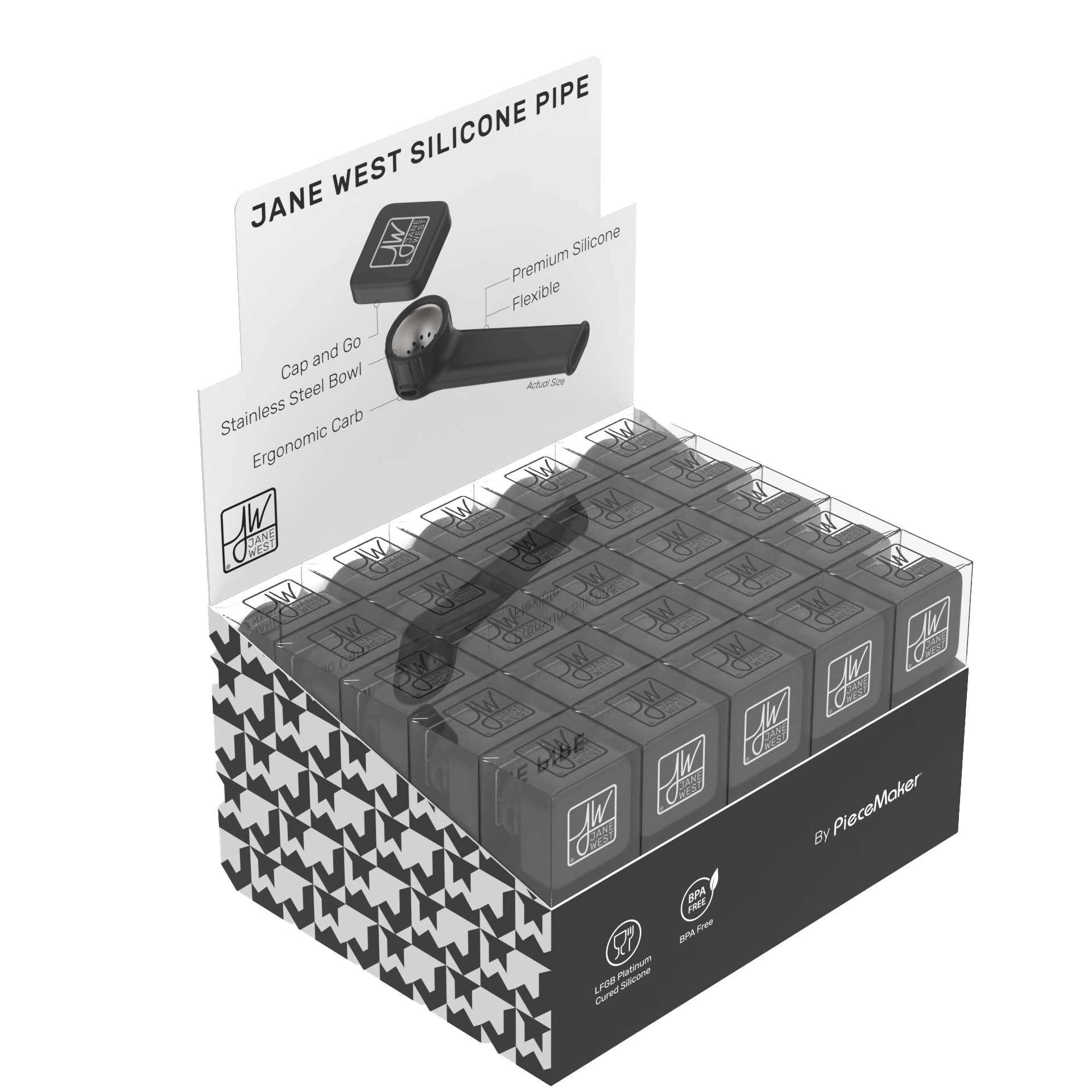 25 count Jane West x Piecemaker Outdoor Silicone Pipe - POS Display Pack