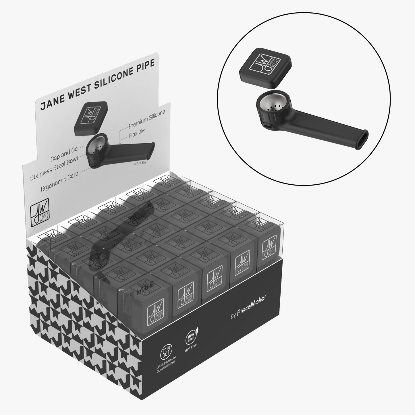 25 count Jane West x Piecemaker Outdoor Silicone Pipe - POS Display Pack